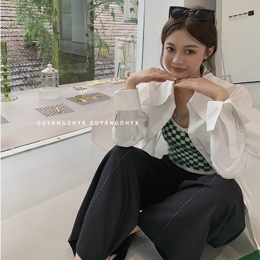  Xiaozhainv Áo Croptop Nữ Dệt Kim Không Tay Cổ V Họa Tiết Kẻ Ô Caro Thời Trang Hàn Quốc | BigBuy360 - bigbuy360.vn