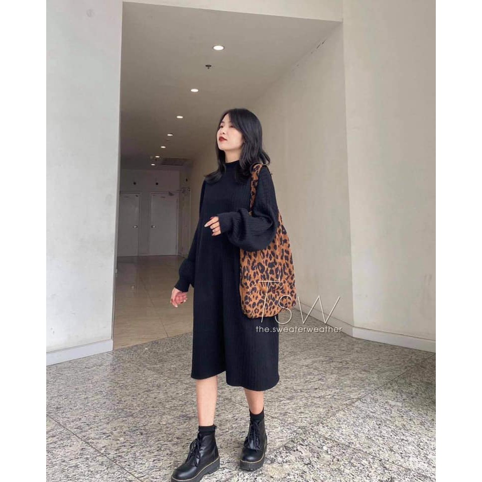 Váy Len đen basic mùa thu đông đơn giản cá tính HOT 🎀 Váy Len Dáng Thụng Ulzzang | WebRaoVat - webraovat.net.vn