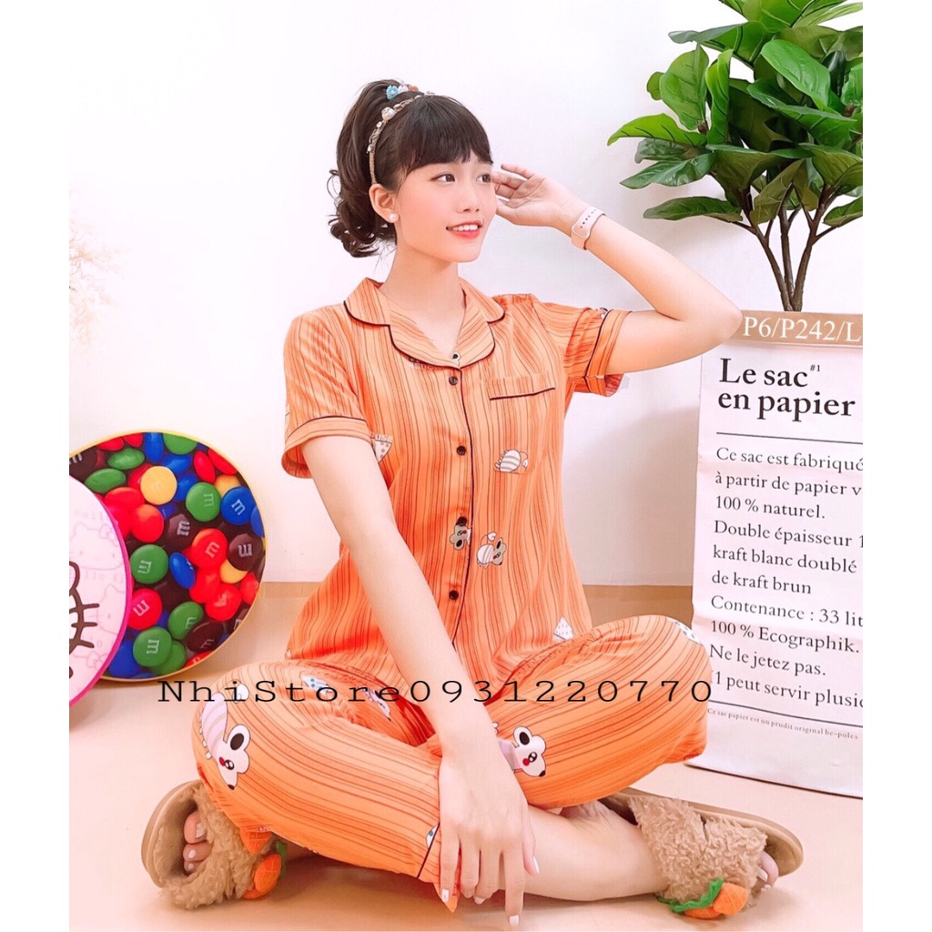 [FREESHIP 50K]Đồ Bộ Mặc Nhà NHISTORE Pijama Quần Dài Tay Ngắn Lụa Mango Họa Tiết Chuột Dễ Thương 45 -60kg