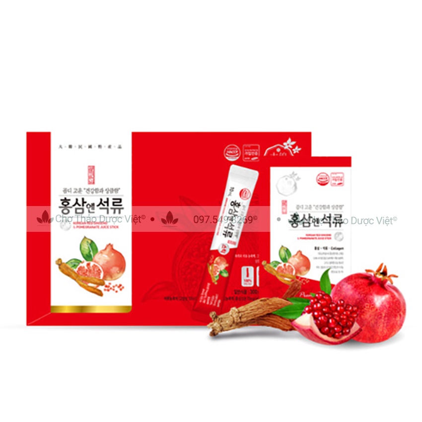 Nước hồng sâm lựu collagen Hàn Quốc hộp 30 gói - Chợ Thảo Dược Việt