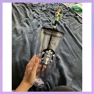 Cốc uống nước hai lớp bằng nhựa trong suốt dung tích lớn in hình Starbucks tái sử dụng được