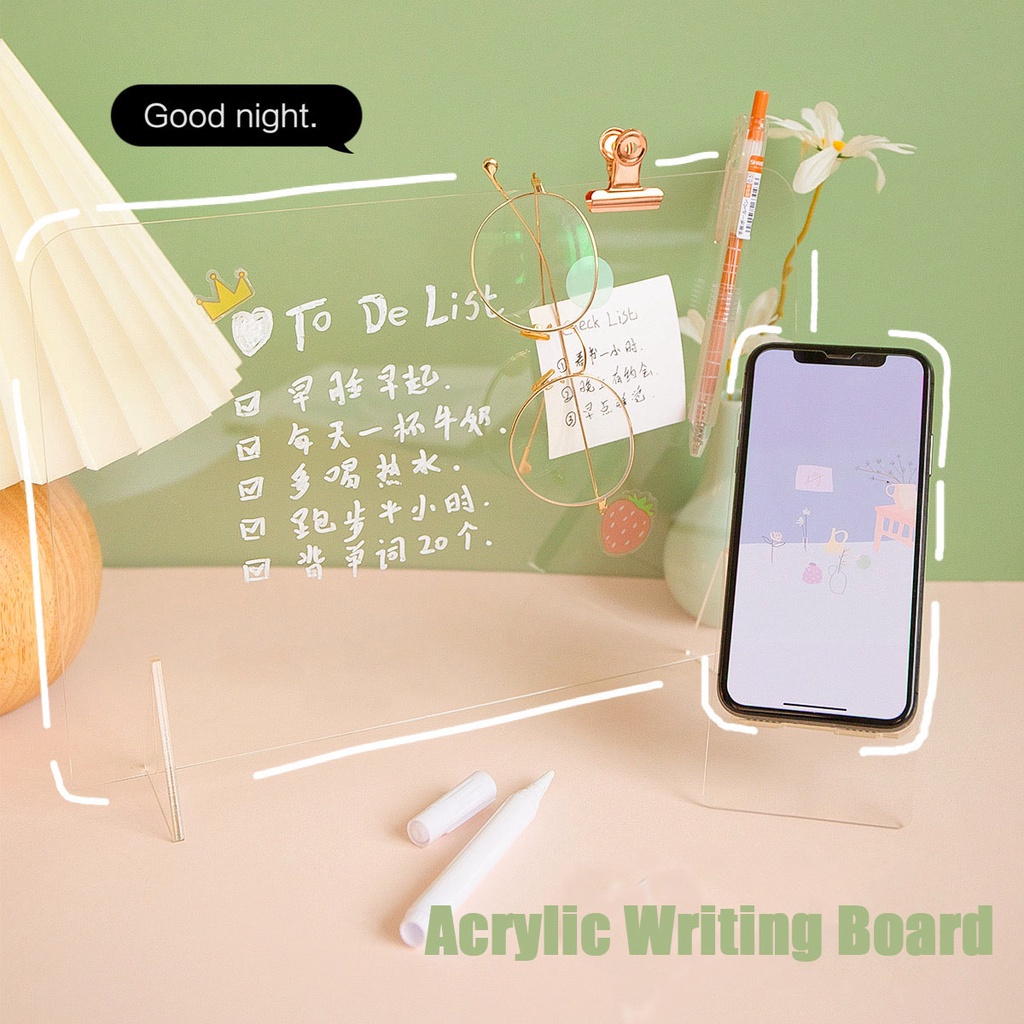 Bảng Viết Ghi Chú Bằng Acrylic Trong Suốt Tay Cầm Ngắn Gắn Đèn LED Dễ Thương