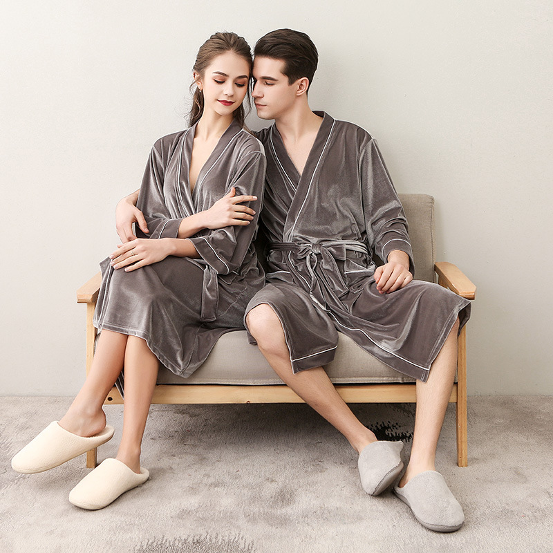 áo nữ đồ bộ pyjama Pijama Áo Choàng Ngủ Vải Phi Bóng Sang Trọng Cho Cặp Đôi Áo choàng tắm Đồ ngủ đôi đồ mặc nhà thu đông lụa cặp đôi cao cấp nam