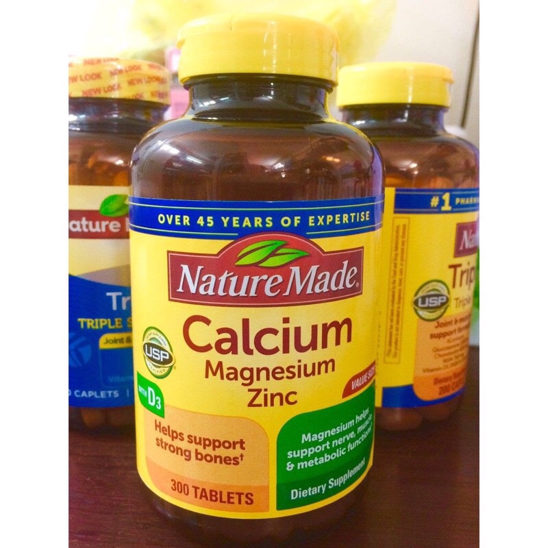 Viên uống bổ sung canxi Nature Made® Calcium Magnesium Zinc With vitamin D 300 của Mỹ