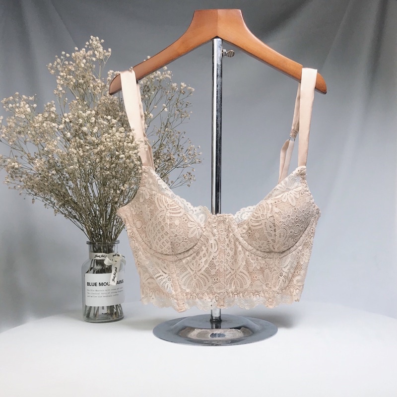 Áo corset quai lụa ren mềm màu nude