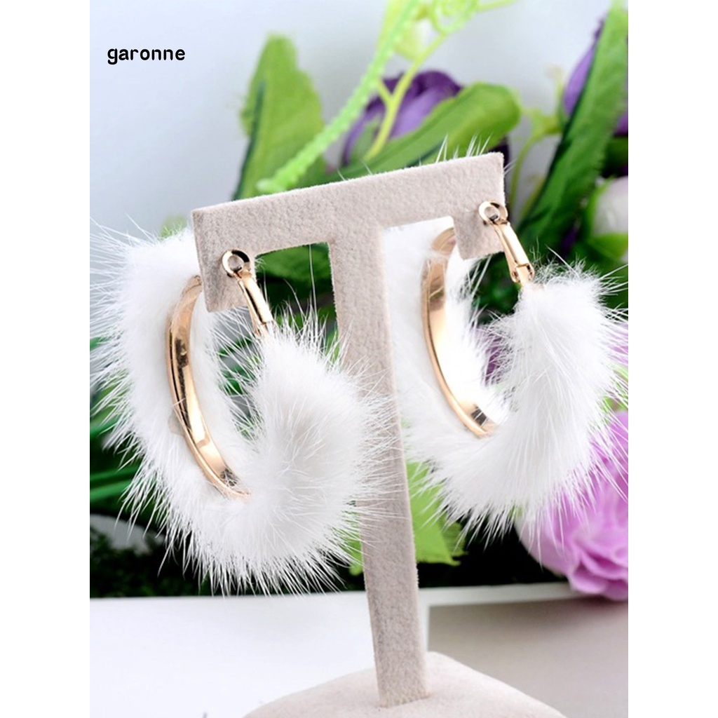 Bông tai hình tròn cỡ lớn phối lông nhung thời trang hàng ngày