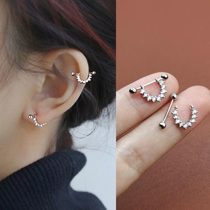 Khuyên tai bạc nữ hình quạt chốt bi xoáy DUYSON, Bông tai bạc Ý 925 cá tính mạ vàng cao cấp DUYSON SILVER