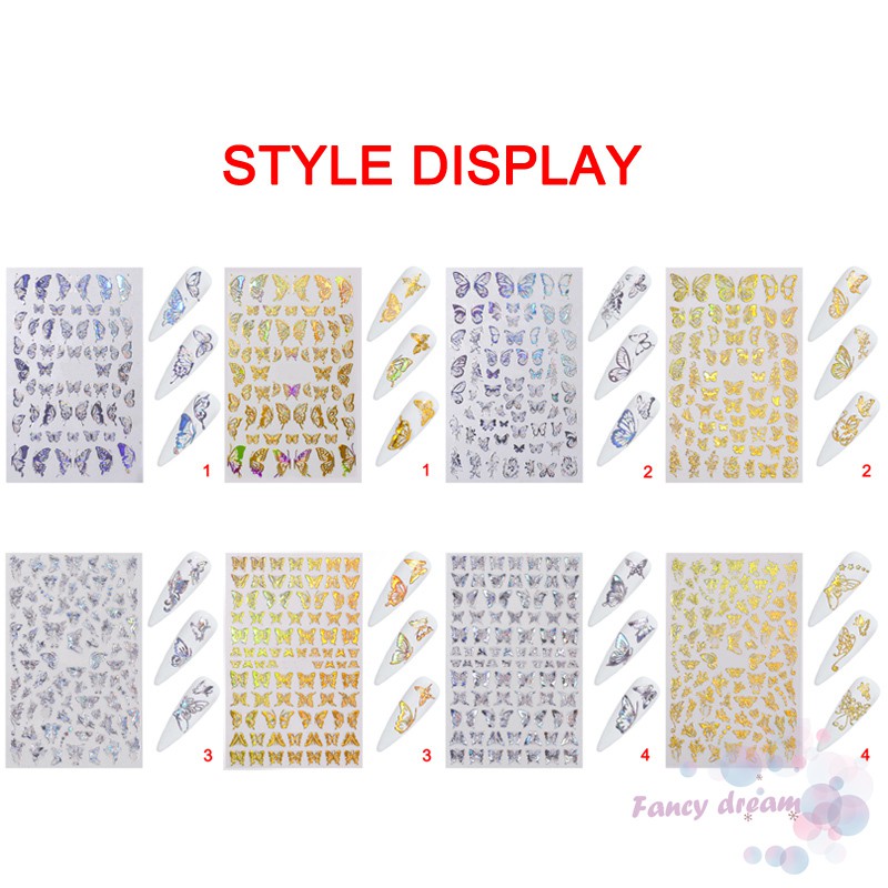 Miếng Dán Trang Trí Móng Tay Nghệ Thuật Hình Bướm Màu Vàng / Bạc Cho Nữ