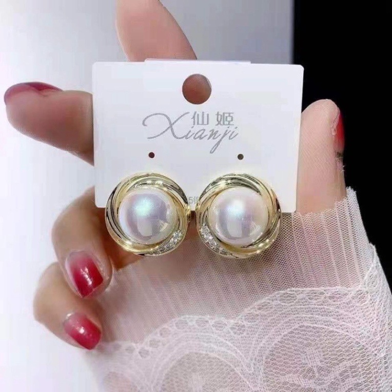 Hoa Tai Ngọc Tròn Bạc 925 Hàng Đẹp 1