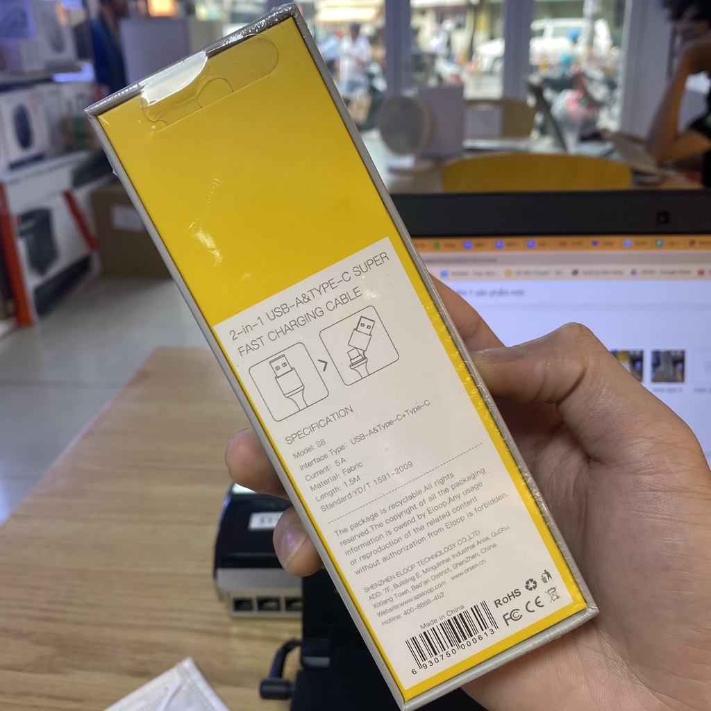 Cáp sạc nhanh Eloop S8 2 trong 1 USB, Type-C to Type-C, PD 100W 5A