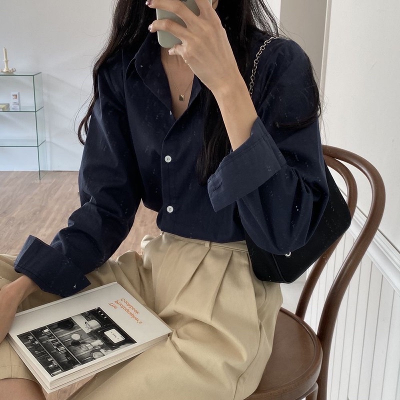 [Mã FAMARAL1 giảm 10K đơn 50K] Áo somi tay dài nữ màu Xanh Navy (Kèm ảnh thật) | BigBuy360 - bigbuy360.vn