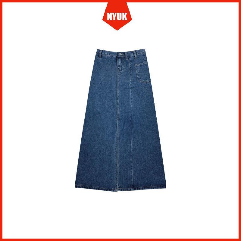 chân váy jean Lưng Cao Dáng Chữ A Xẻ Tà Phong Cách Retro | BigBuy360 - bigbuy360.vn