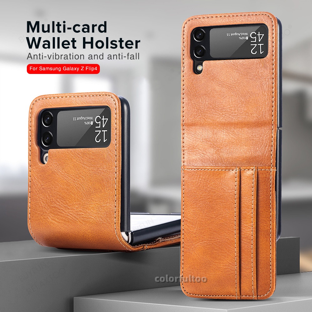 Ốp Điện Thoại Da Nắp Gập Kiểu Ví Có Ngăn Thẻ Chống Trượt Dành Cho Samsung Galaxy Z Flip 3 Flip4 5G Flip 4 Flip3