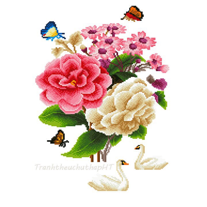 Tranh thêu chữ thập Hoa An Nhiên Hạnh Phúc LV3074  chưa thêu