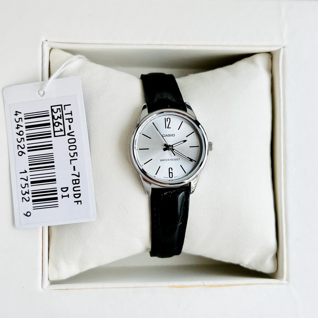 Đồng hồ Nữ Casio LTP-V005L-7B, đồng hồ chính hãng, dây da đen, mặt trắng