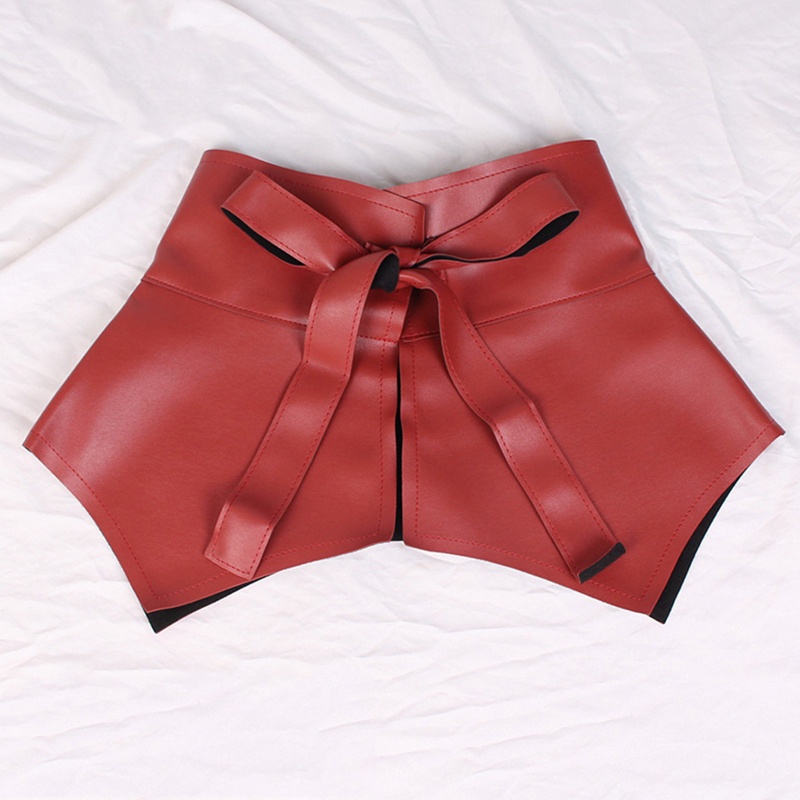 Thắt Lưng Bản Rộng Giả Da Phối Bèo Màu Trơn Phong Cách Vintage Cho Nữ