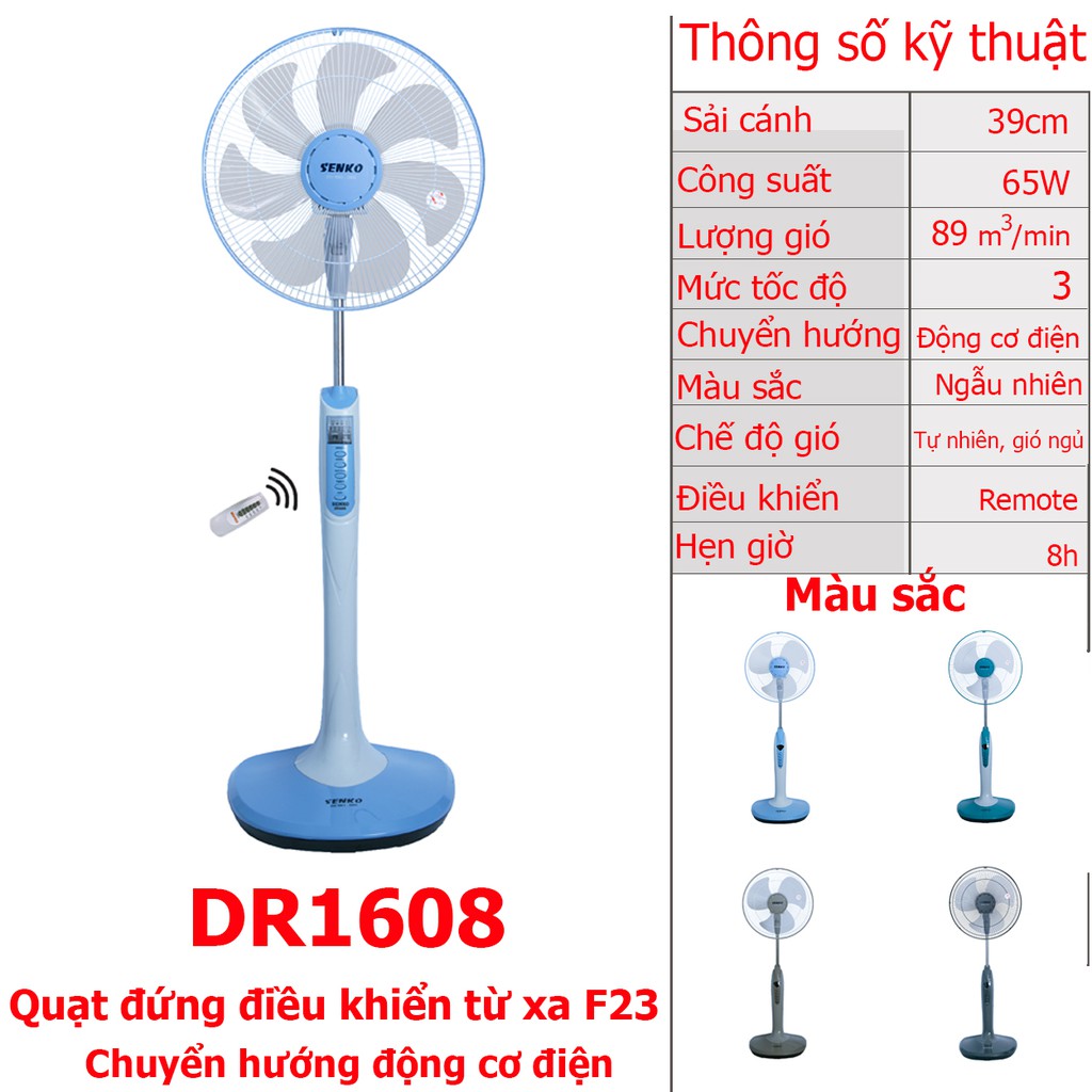 Quạt đứng 65W điều khiển từ xa, hẹn giờ 8h Senko DR1608