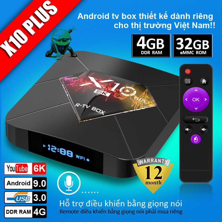 Tivi Box Android X10 Plus Hỗ Trợ Xem Chất Lượng HD 6K Ram 4GB Bộ Nhớ Trong 64GB Thiết Bị Thông Minh Android BOX X10 PLUS