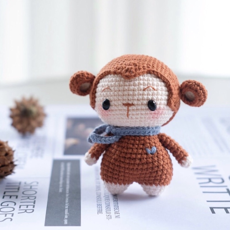 Móc Khoá Con Khỉ Nhồi Bông Bằng Len - Thú Bông Len Handmade Đan Móc Thủ Công Bằng Tay
