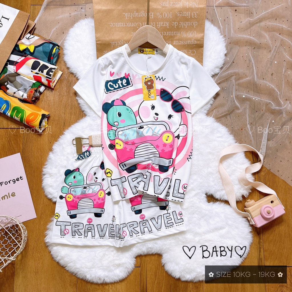 Bộ Ngủ Pijama Thun Baby Tay Ngắn Quần Đùi Họa Tiết Hoạt Hình Dễ Thương từ 10kg đến 20kg