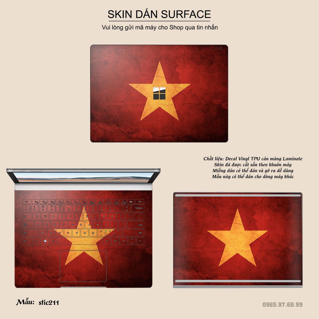 Skin dán Surface in hình cờ Việt Nam (inbox mã máy cho Shop)
