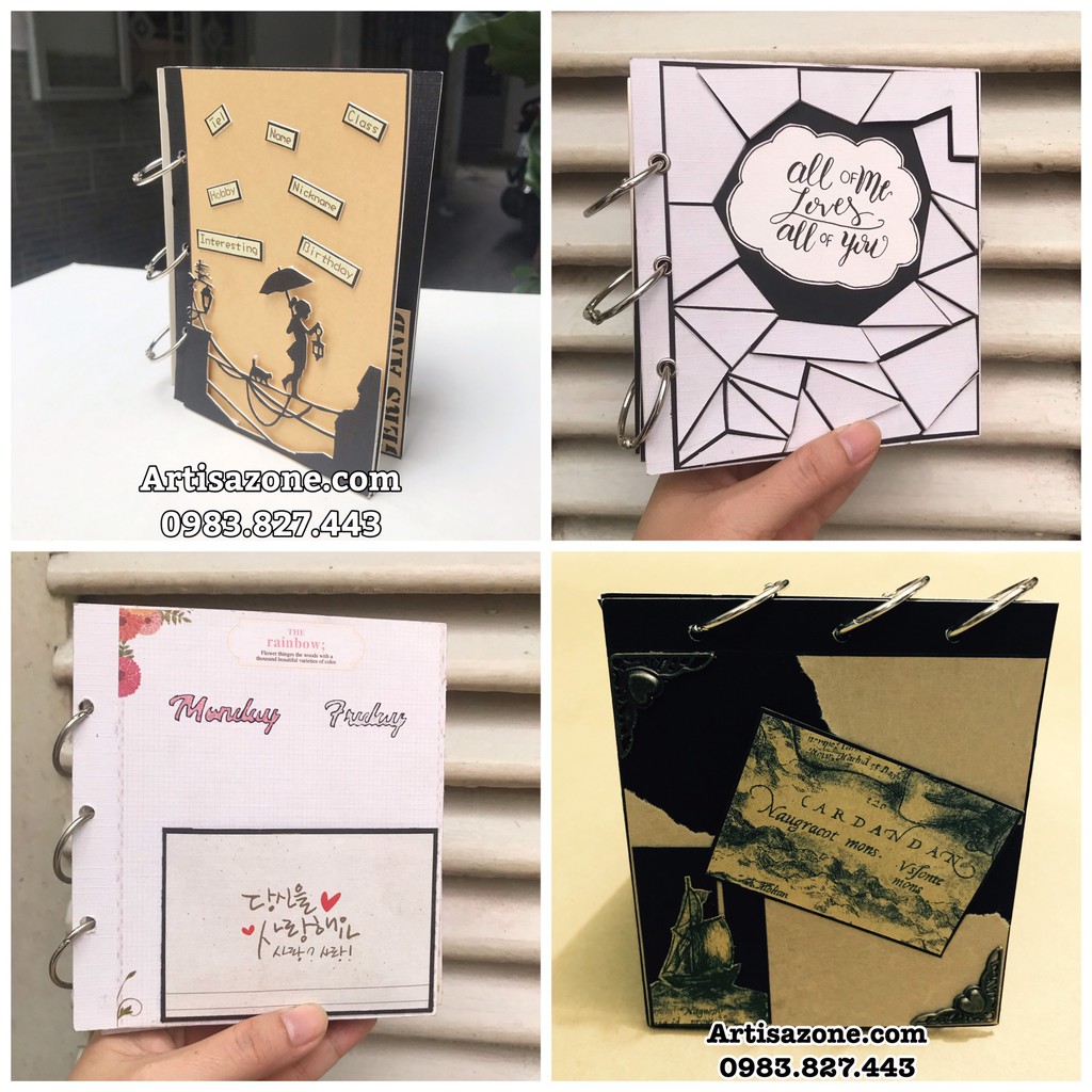 Album ảnh dán, Scrapbook Vintage - Tông màu Đen + Trắng + Nâu (Đọc kỹ mô tả từng sản phẩm)