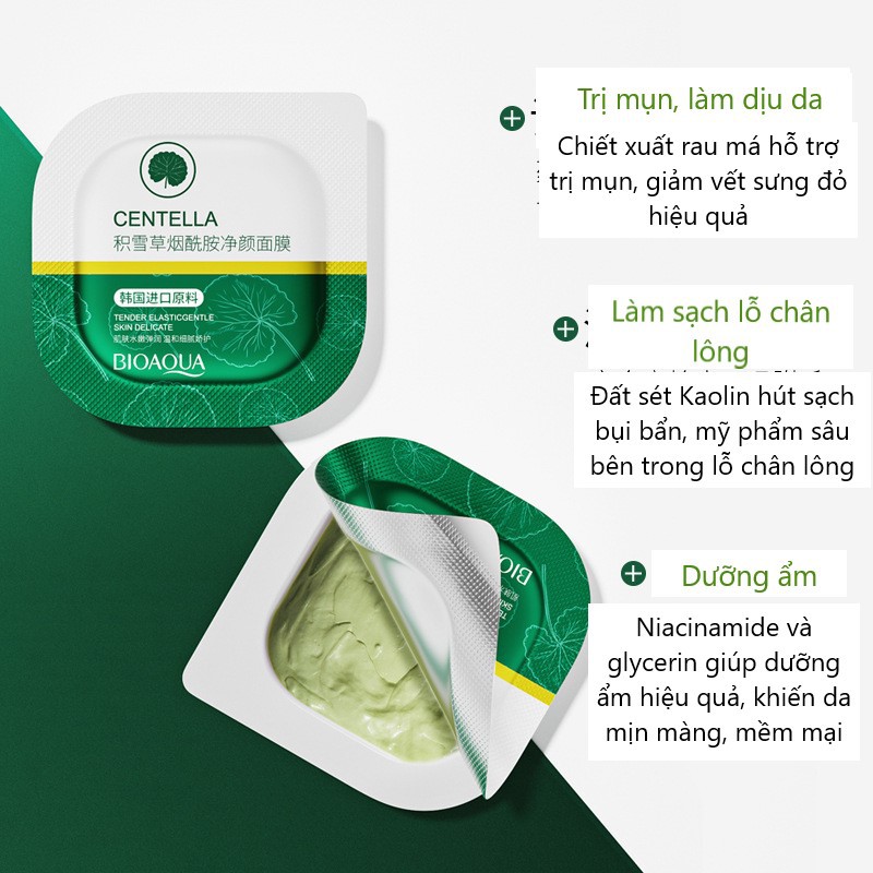 Hộp 8 Mặt nạ đất sét rau má BIOAQUA kiềm dầu giảm mụn nội địa Trung 8*7.5g