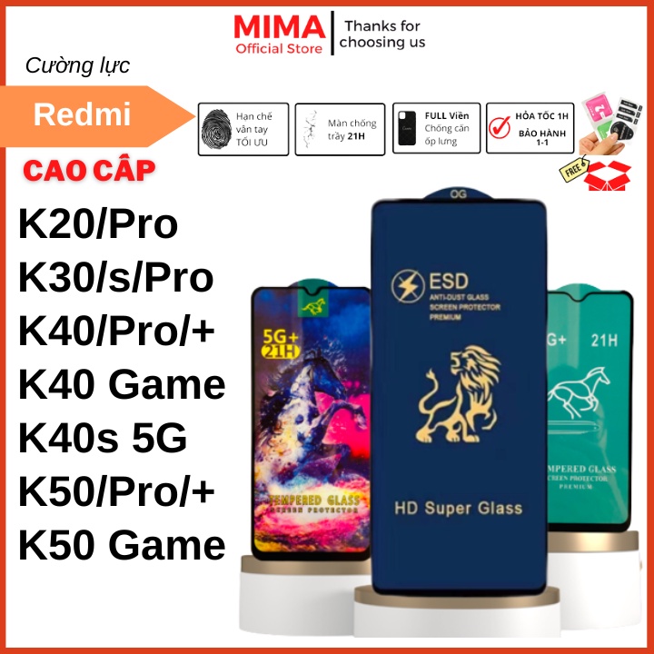 Kính cường lực Xiaomi Redmi K20 pro/K30/K30s/ProK40/K40 Pro/ProPlus/K40 Game/K40s 5G//K50 Game Full màn chống xước