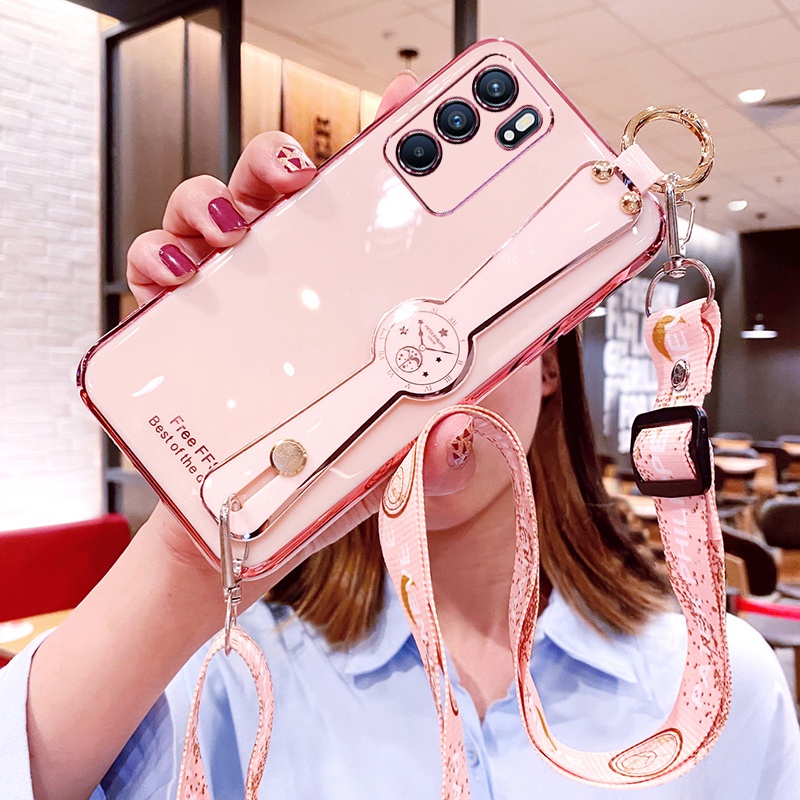 Ốp Điện Thoại Mềm Họa Tiết Đính Đá Kèm Dây Đeo Cổ Cho oppo A16