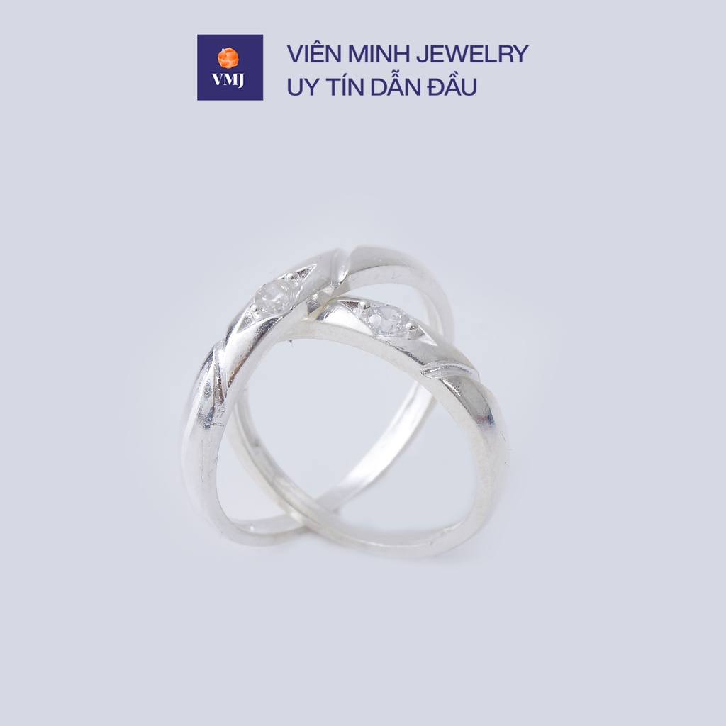Nhẫn đôi nam nữ VMJ bạc thật 925 cao cấp, nhẫn cặp gắn đá nhỏ sáng đẹp sang trọng- VMJ132