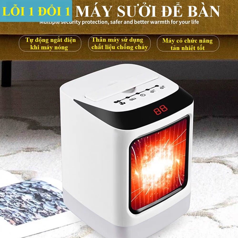 Máy sưởi để bàn có chức năng hẹn giờ, đèn Led 7 màu, an toàn, tản nhiệt tốt