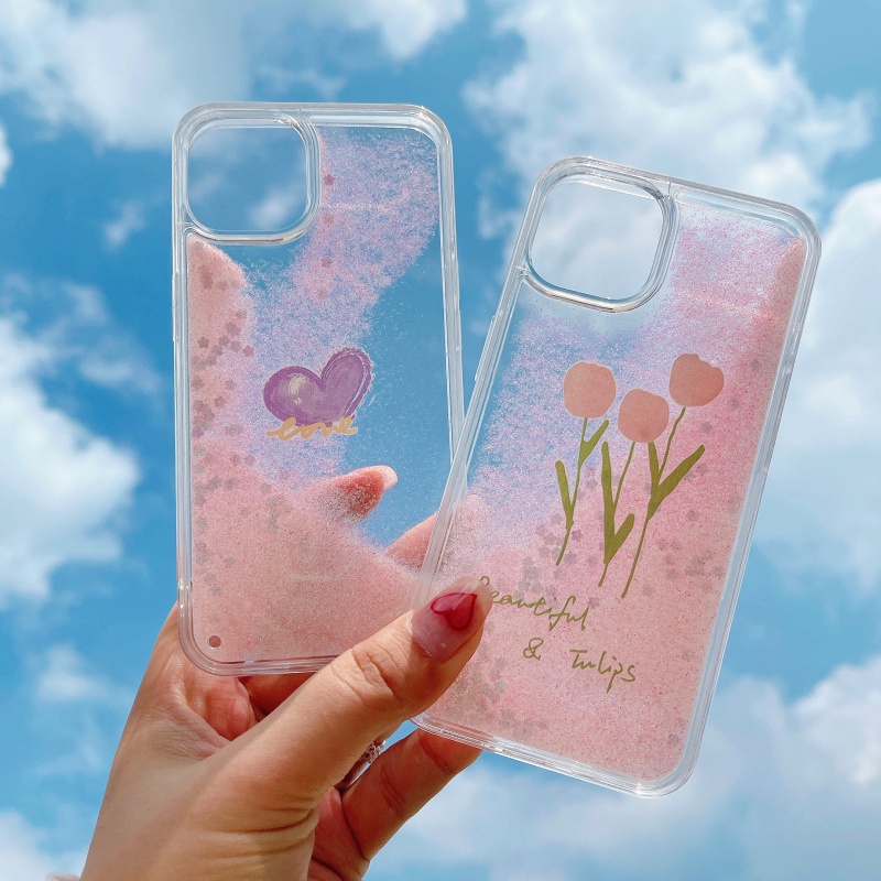 Ốp Lưng Kim Tuyến Nước Hình Hoa Tulip Cho Iphone 13 12 Pro Max Iphone 11 X 6 7 8 Plus