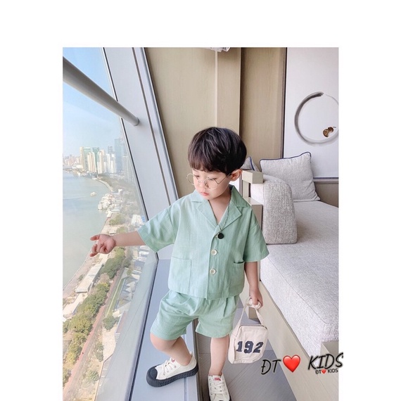 Set bộ bé trai cổ tàu mùa hè