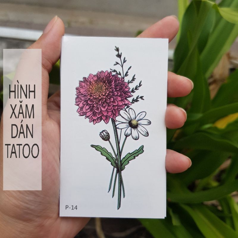 Hình xăm bó hoa nhỏ xinh p14. Xăm dán tatoo mini tạm thời, size &lt;10x6cm