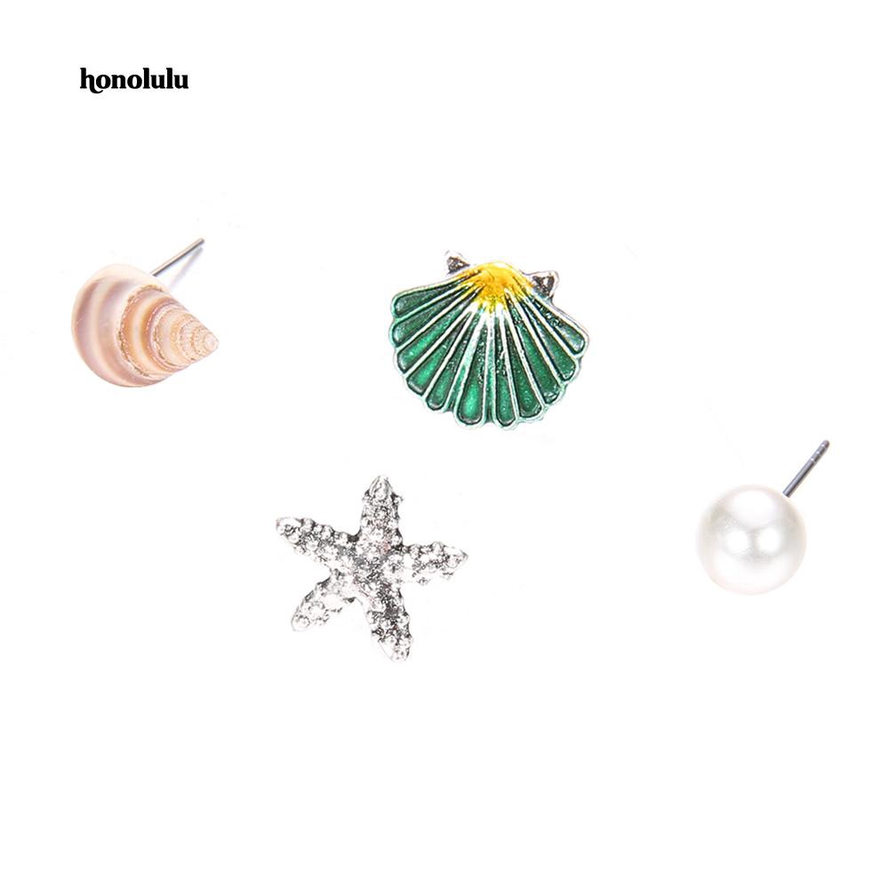 Set 4 Bông Tai Vỏ Sò Sao BiểN ĐíNh HạT NgọC Trai Giả