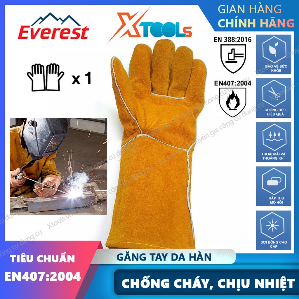 Găng tay hàn Everest EW14 Bao tay hàn da lộn, chống cháy, chịu nhiệt/tia lửa văng bắn, lớp lót chống hầm bí - XTOOLs