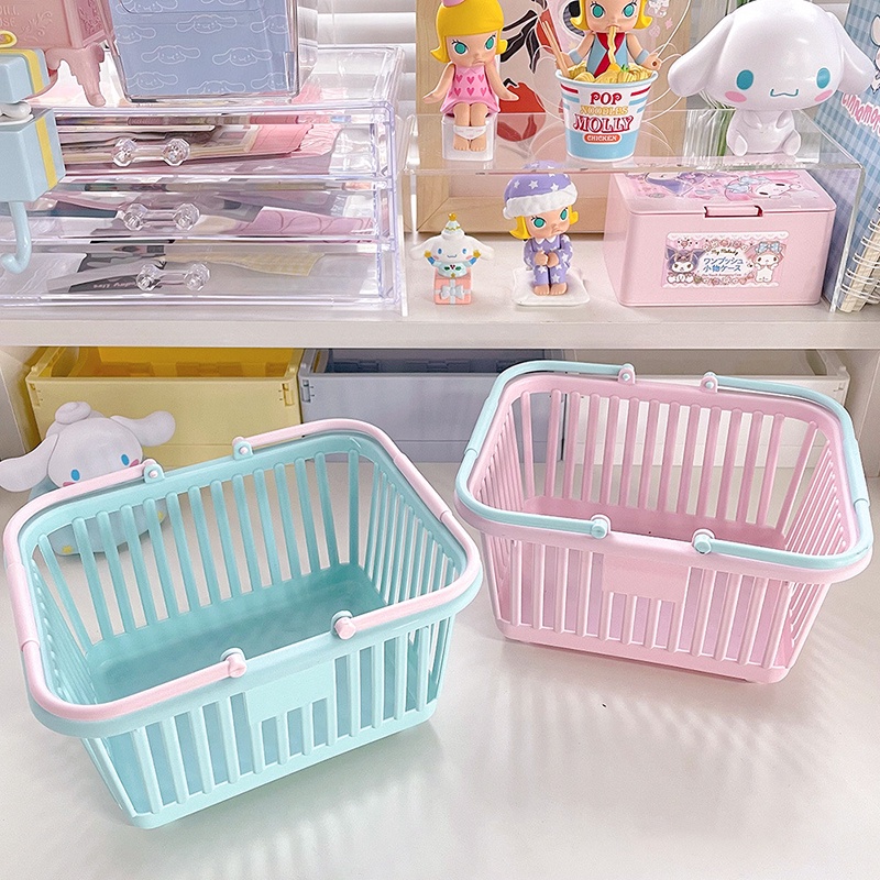 Giỏ đựng đồ dùng có tay cầm màu macaron xinh xắn tiện lợi cho gia đình