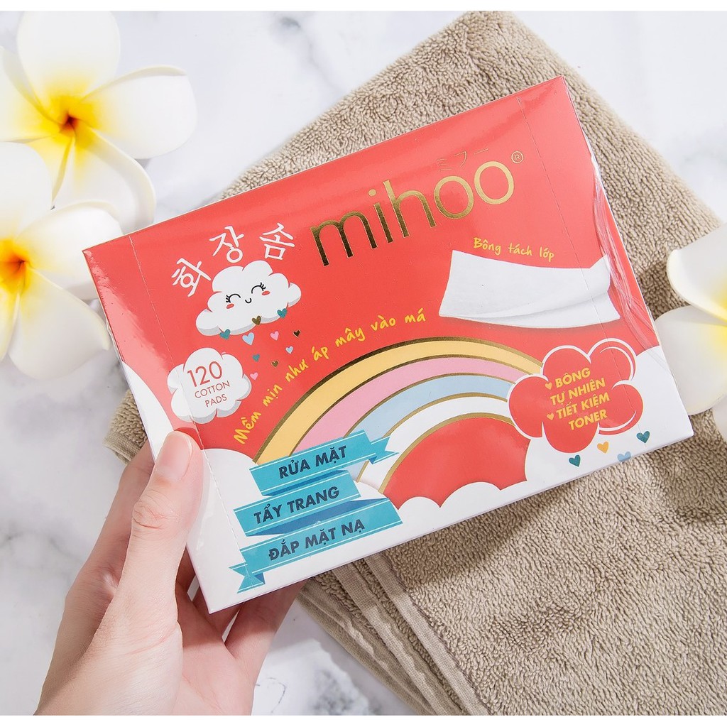 Bông Tẩy Trang Tách Lớp Mihoo Hộp 120 Miếng Cotton Pads