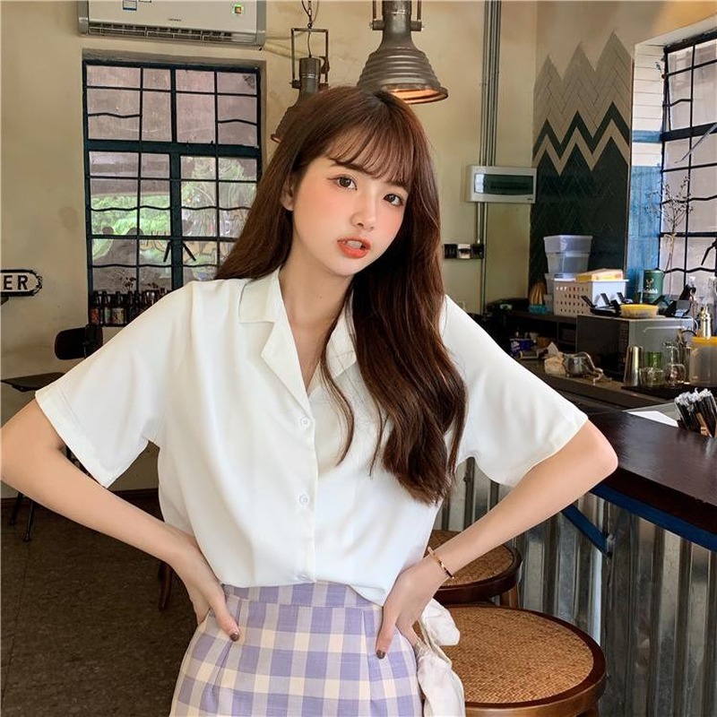 Áo sơ mi GENAISHA ngắn tay màu trơn phong cách thời trang nữ tính