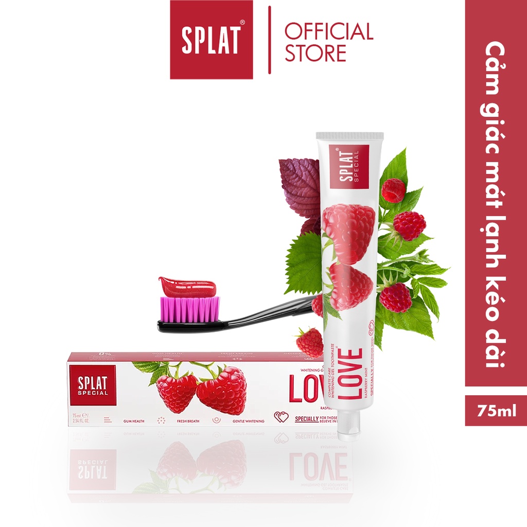 Kem Đánh Răng Cho Hơi Thở Thơm Mát SPLAT Love Special series Dạng Gel Vị Quả Mâm Xôi, Làm Sạch Mảng Bám 75ml