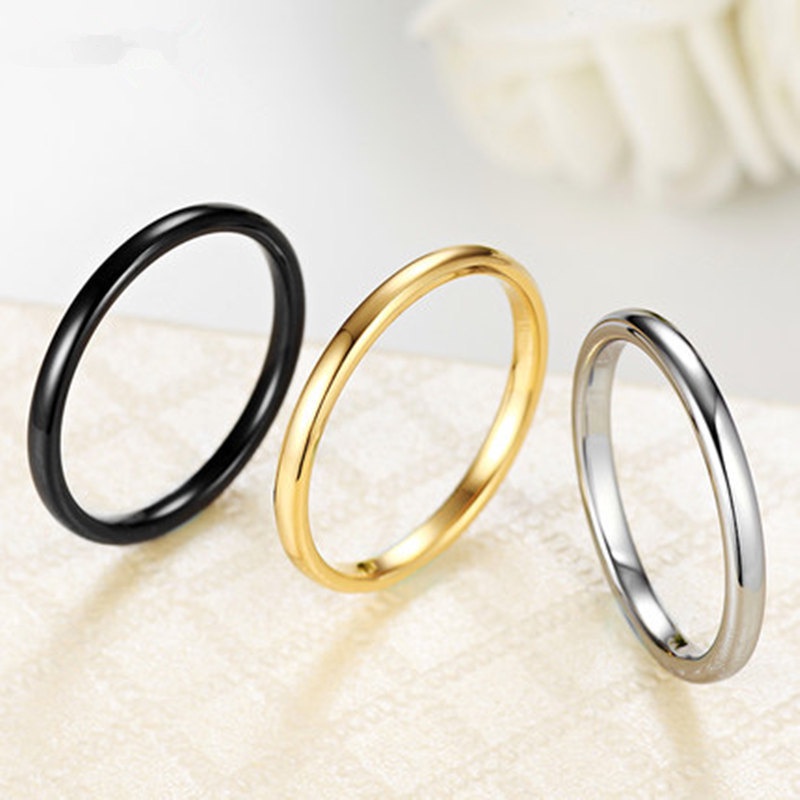 Nhẫn Cincin Wanita Bằng Thép Titan Màu Vàng / Bạc 2mm Đơn Giản Thời Trang Hàn Quốc Cho Nam Và Nữ