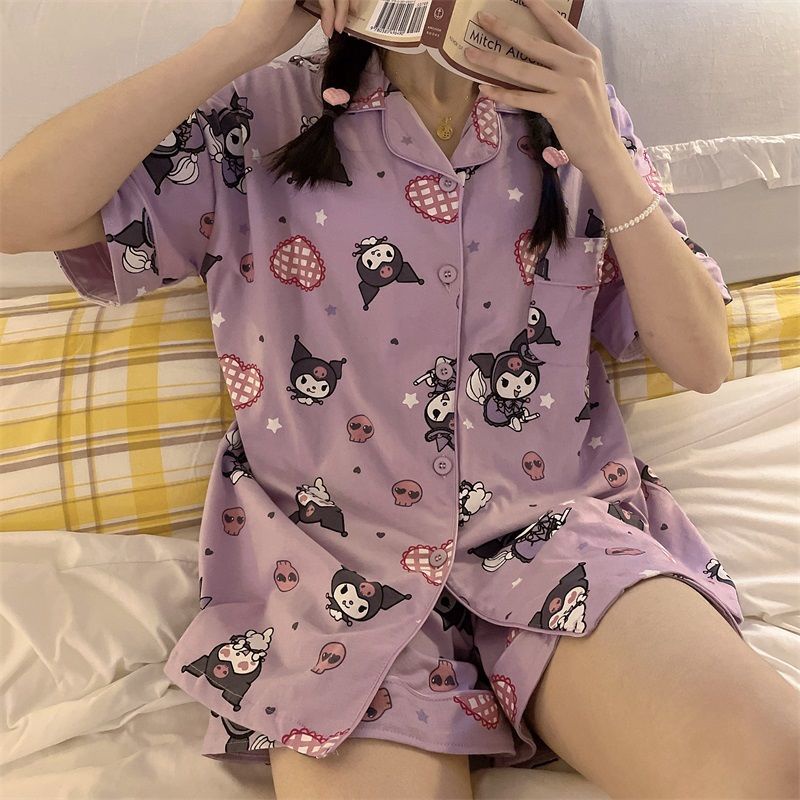 Bộ Đồ Ngủ Ngắn Tay Họa Tiết Hoạt Hình Xinh Xắn Theo Phong Cách Mùa Hè Dành Cho Nữ
