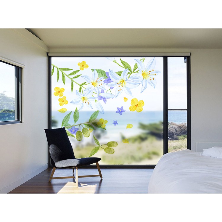 Decal Dán Kính Cao Cấp -Hoa Bụp Vàng ( 60x58cm )