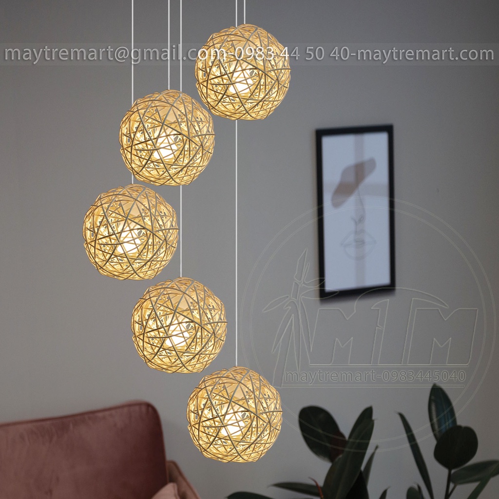 Đèn mây quả cầu tròn MTDM47 - Đèn mây tre, Đèn trang trí, Đèn treo thả