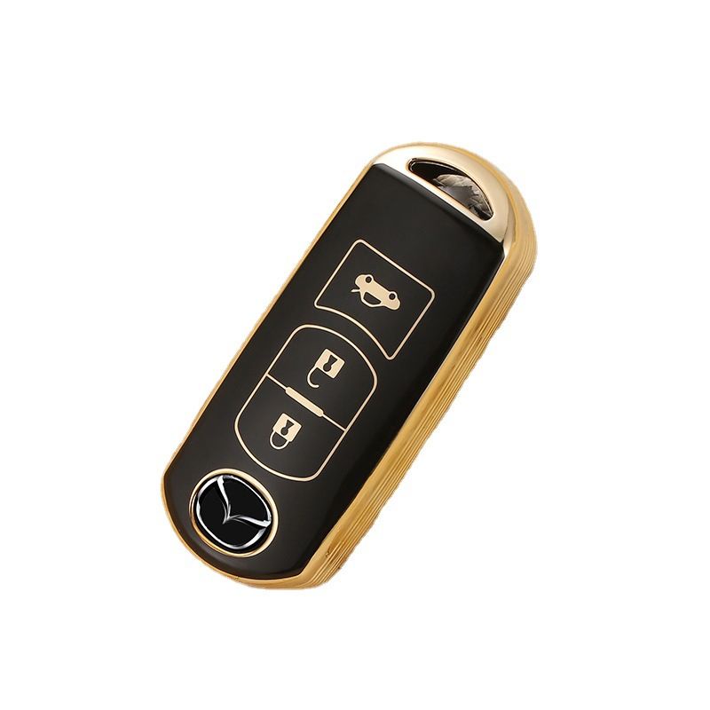 Bao khóa TPU đen viền vàng cho Xe Mazda 2,3,6 mazda CX5, CX8 CX3 kèm móc treo