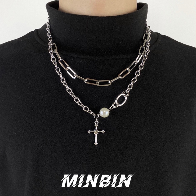 Vòng cổ Hai Lớp Đính Đá Và Ngọc Trai Phong Cách Hip Hop Thời Trang Cho Nữ