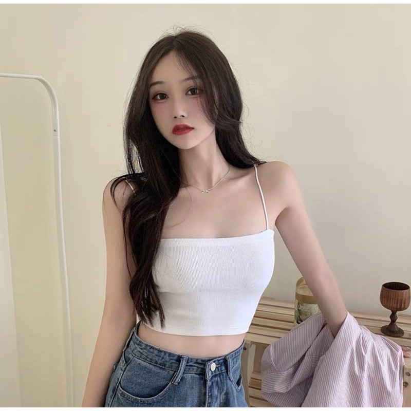 Áo 2 Dây Sợi Bún Croptop Trơn - Áo 2 Dây Đen Trắng [FREESHIP]