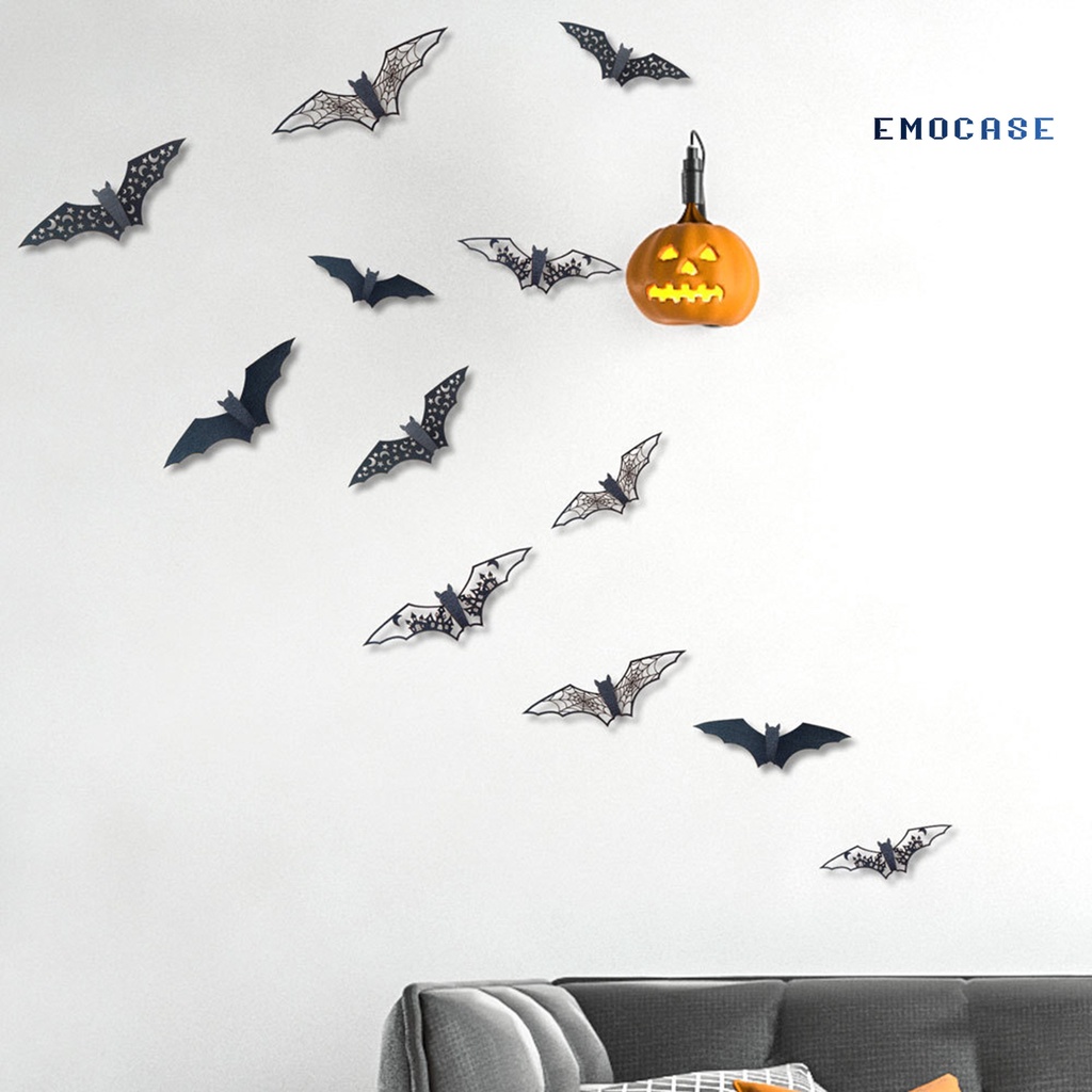 Sticker Dán Tường Tự Dính Họa Tiết Dơi 3D Trang Trí Halloween Bắt Mắt