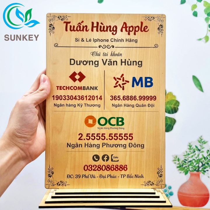 Bảng Số Tài Khoản Ngân Hàng, Bảng Gỗ Khắc Mã QR, Menu Để Bàn, Bảng Tên Shop