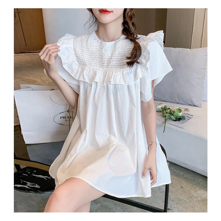 [VIDEO/ ẢNH THẬT] Áo Váy Babydoll Xếp Ly Ngực Tay Cánh Tiên Màu Trắng | BigBuy360 - bigbuy360.vn